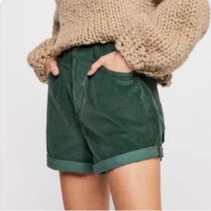 Free People Green Corduroy Shorts High Waist Emerald Velvet